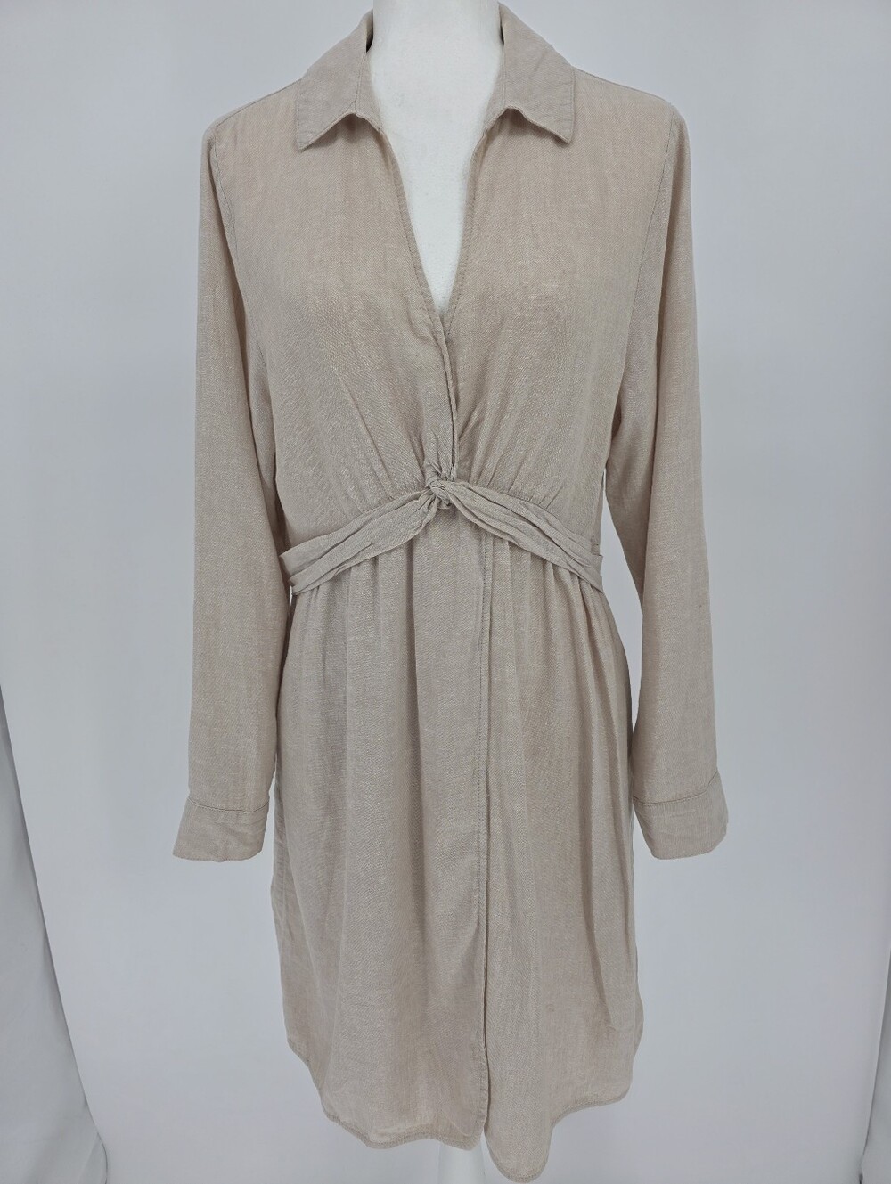Joie Linen Blend Shirt Dress Beige Long Sleeve With Pockets Size Large - Picture 2 of 9